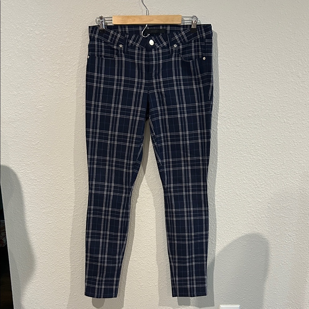 Navy Plaid Skinny Pants